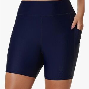 3X Navy Swim Short with Built-in Swim Brief and Side Pockets